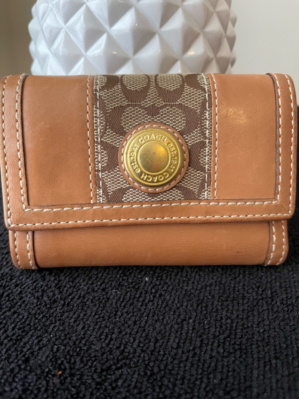 Coach Tan Leather & Signature Canvas Snap Card Holder